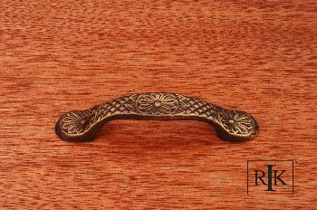 RKI CP-406-AE: 3" cc Flowery Ornate Cabinet Pull - Antique English