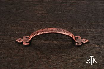 RKI CP-3713-DC: 3" cc Divet Indent Bow Cabinet Pull w/Gothic Ends - Distressed Copper