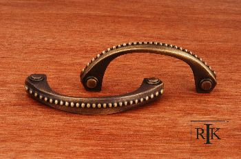 RKI CP-2617-AE: 3" cc Beaded Bow Cabinet Pull - Antique English