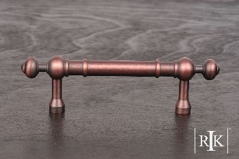 RKI CP-815-DC: 3" cc Plain Cabinet Pull w/Decorative Ends - Distressed Copper