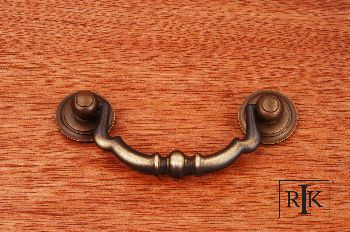RKI CP-3707-AE: 3" cc Sculptured Beaded Drop Bail Cabinet Pull - Antique English