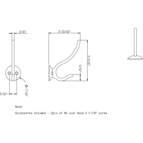 3-13/16 Elements Double Wall Mount Hook in Polished Chrome