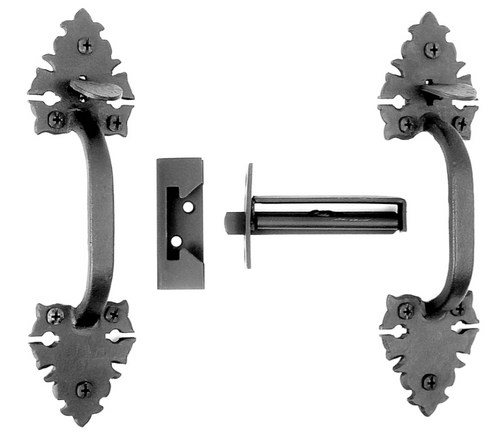 Acorn WTXBI: 9" Double Handle Mortise Latch Set - Black Rough Iron