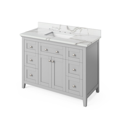 Jeffrey Alexander 48" Chatham Single Bowl Vanity - Grey Cabinet with Calacatta Vienna Quartz Top