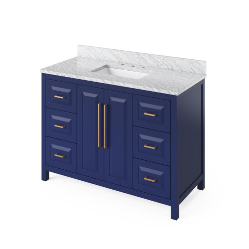 Jeffrey Alexander 48" Cade Single Bowl Vanity - Hale Blue Cabinet with White Carrara Marble Top
