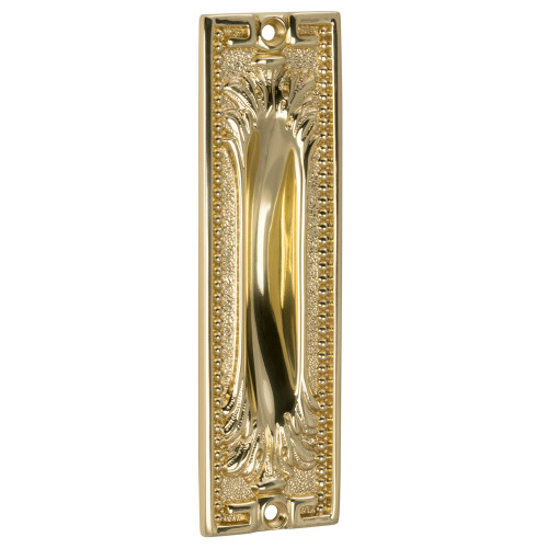 Omnia 4297/S.3: 5-3/8" Ornate Flush Door Pull - Polished Brass