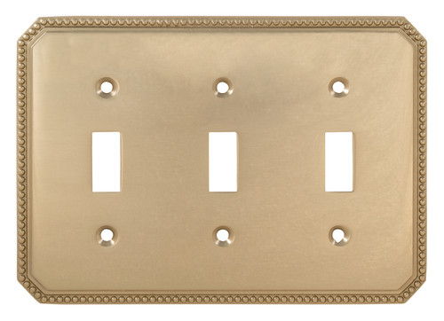 Omnia 8004/T.15: Triple Toggle Beaded Switchplate - Satin Nickel