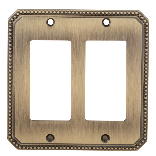 Omnia 8005/D.3: Double Rocker Beaded Switchplate - Polished Brass
