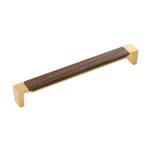 Belwith B076623WN-BGB: 224mm cc Fuse Cabinet Pull - Brushed Golden Brass/Walnut