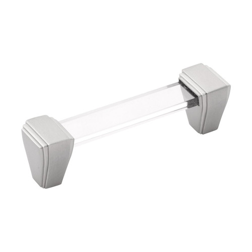 Belwith B077503-SN: 96mm cc Belleclaire Cabinet Pull - Crysacrylic/Satin Nickel
