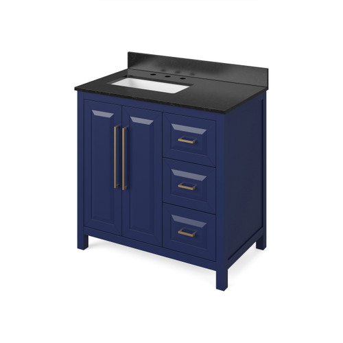 Jeffrey Alexander 36" Cade Single Bowl Vanity - Hale Blue Cabinet with Black Granite Top