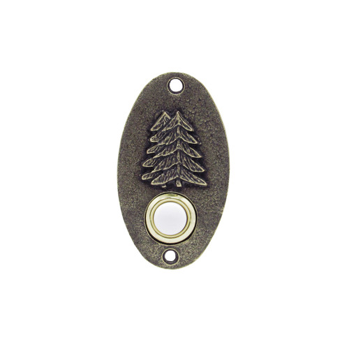 Buck Snort DB00002-1200: 3-1/4" Oval Pine Tree Door Bell - Oxidized Brass