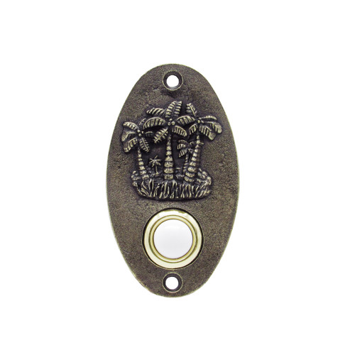 Buck Snort DB00011-1200: 3-1/4" Oval Palm Trees Door Bell - Oxidized Brass