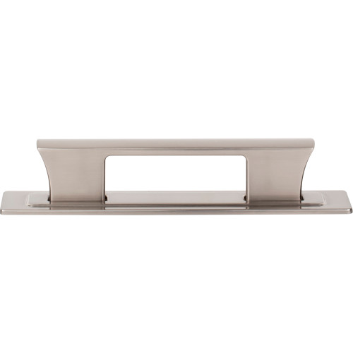 Atlas A6002-BRN: 3-3/4" cc Zander Bar Cabinet Pull w/Backplate - Brushed Nickel