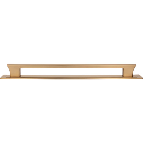 Atlas A6009-WB: 18" cc Zander Bar Appliance Pull w/Backplate - Warm Brass