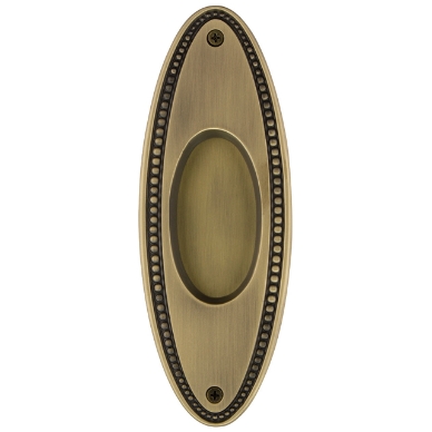 Nostalgic Warehouse 701401: Warehouse 701401: 6-3/4” Oval Beaded Flush Door Pull - Antique Brass