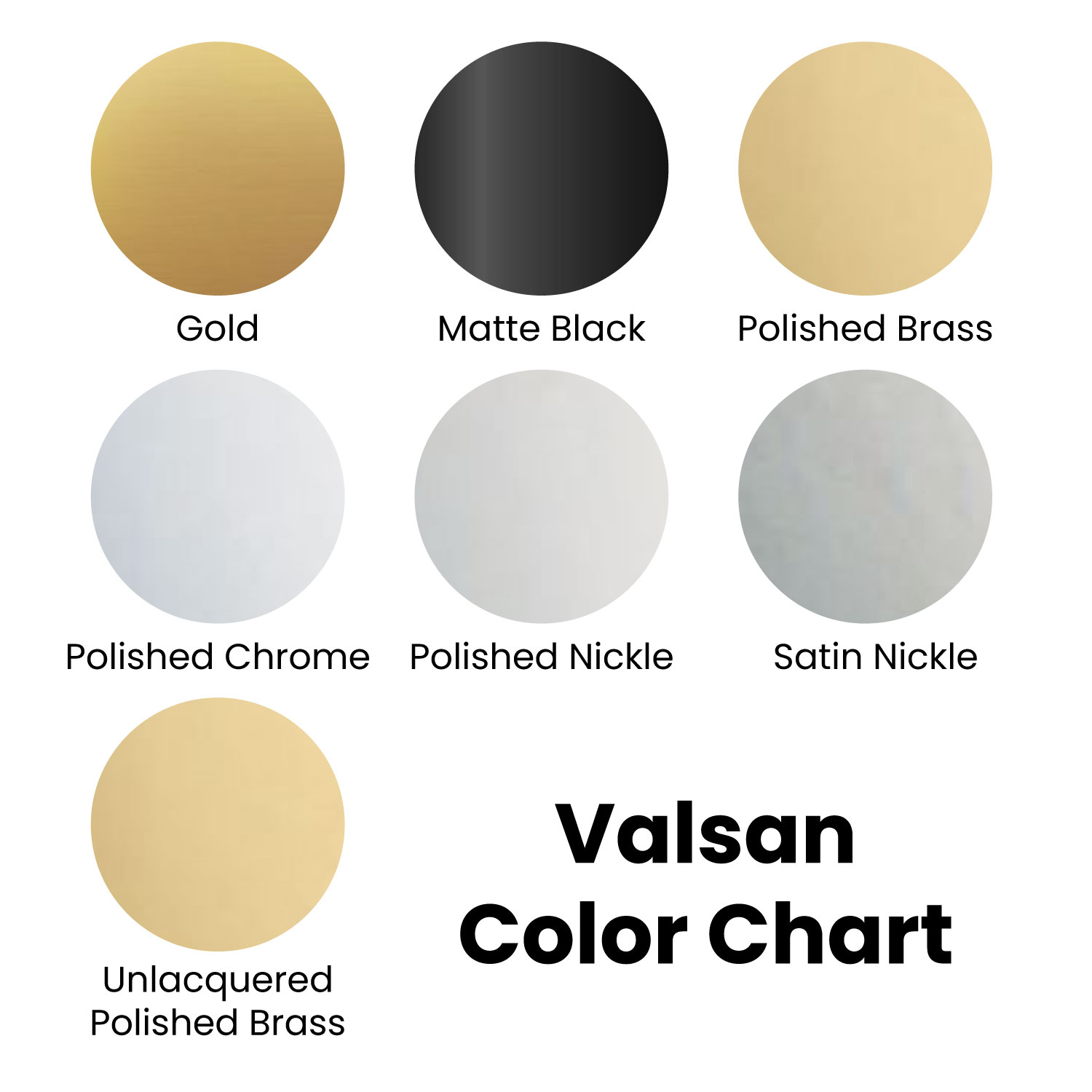 A composite image displaying all 9 finish types for Valsan