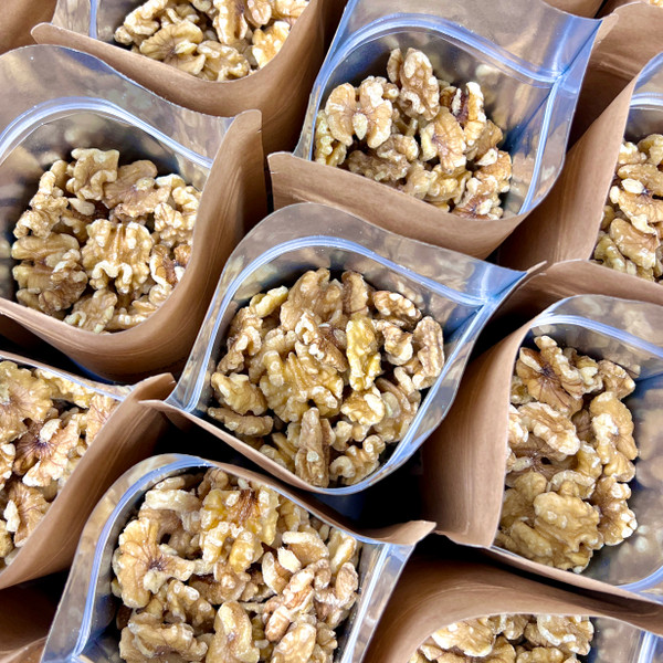 CORKY'S NUTS - 2024 Harvest - Chandler - Raw Organic Walnuts. Bags filled and ready to be sealed!