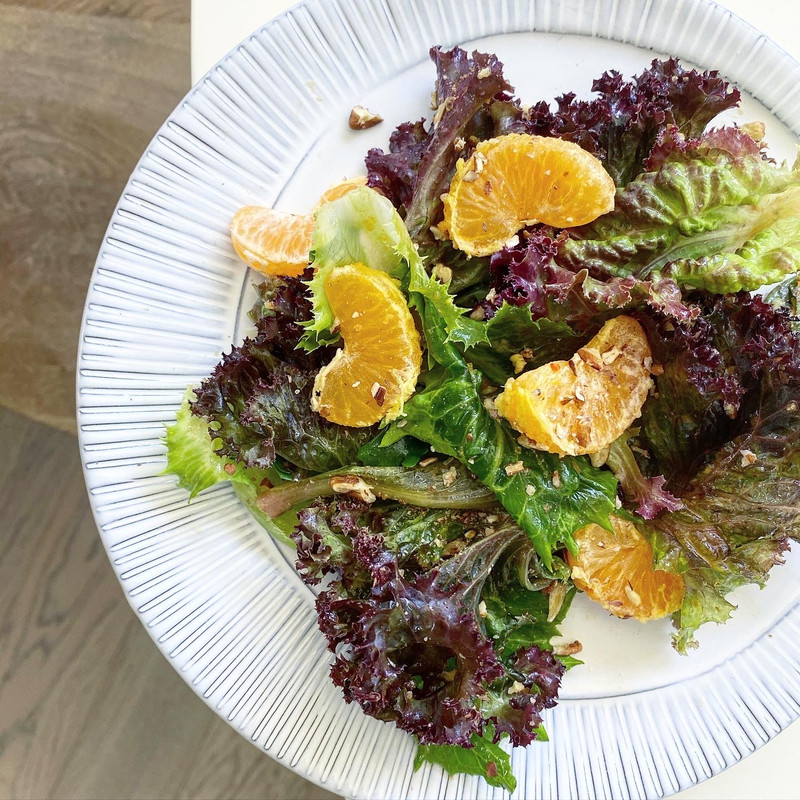 Gold Nugget Mandarins and Raw Organic Pecan salad. 