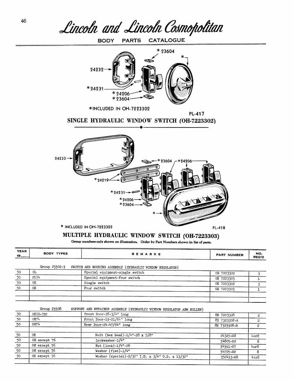 Parts Catalog for 1950 Lincoln DPRF11150LBPB