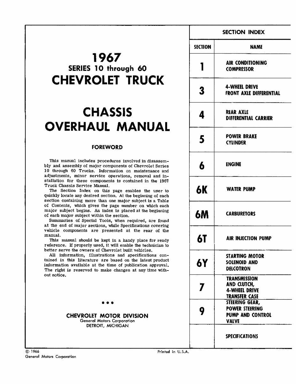 1967 Chevrolet Truck Chassis Overhaul Manual Series 1060 DPRGM8267TOM