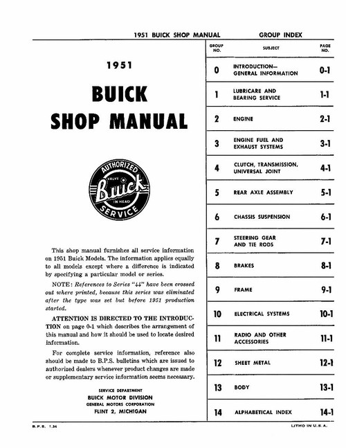 Service Manual for 1951 Buick