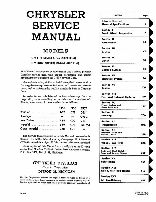 Service Manual for 1957 Chrysler Imperial