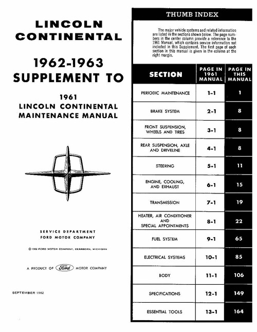 Service Manual for 1961-1963 Lincoln Continental Service Manual for 1961-1963 Lincoln Continental