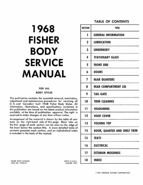 Body Shop Manual for 1968 Fisher