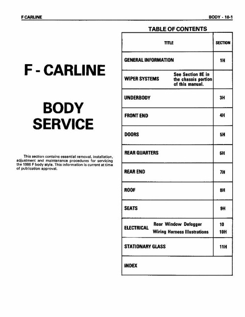 Service Manual for 1986 Chevy Camaro Service Manual for 1986 Chevy Camaro