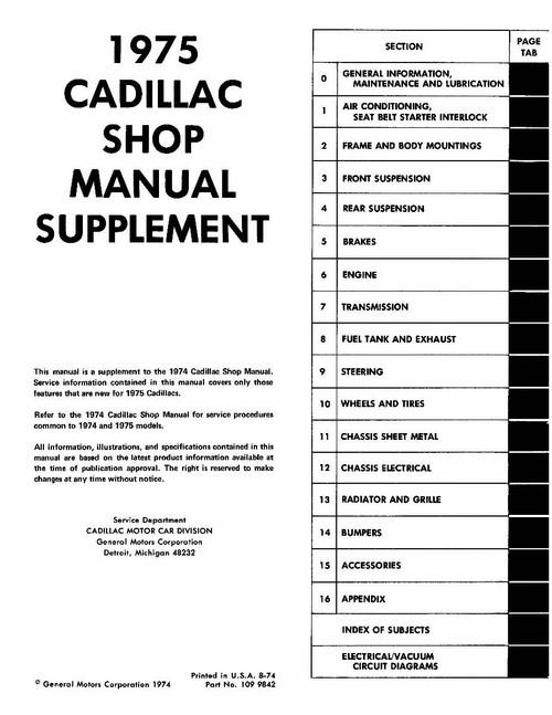 Service Manual for 1975 Cadillac