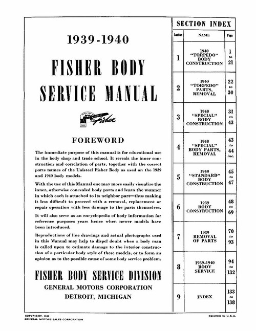 Body Shop Manual for 1939-1940 Fisher Body Shop Manual for 1939-1940 Fisher