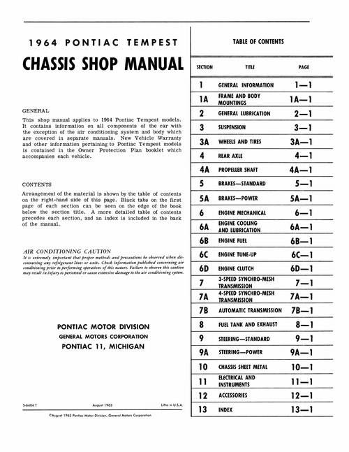 Service Manual for 1964 Pontiac Tempest