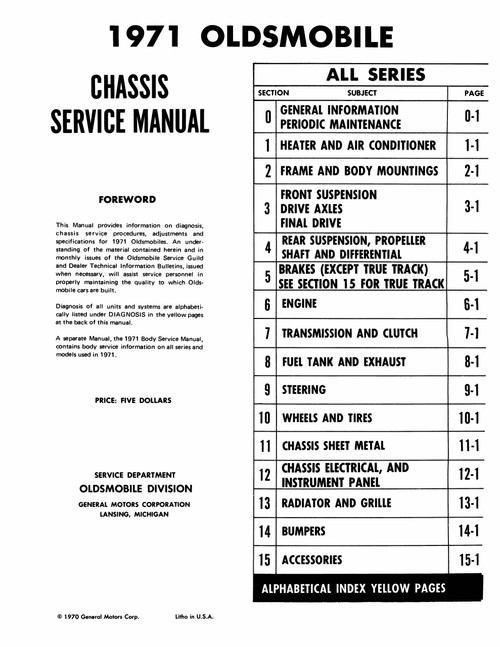 Service Manual for 1971 Oldsmobile