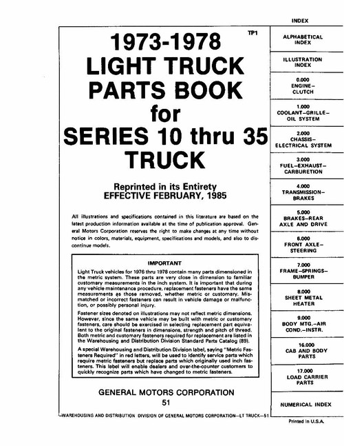 Parts Catalog for 1973-1978 Chevrolet and GMC Truck