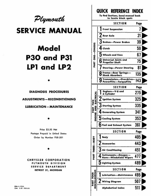 Service Manual for 1957-1958 Plymouth