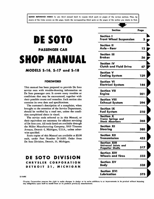 Service Manual for 1952-1953 Desoto S16, S17, S18