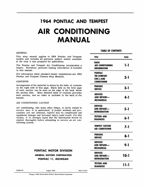 Service Manual for 1964 Pontiac Air Conditioning