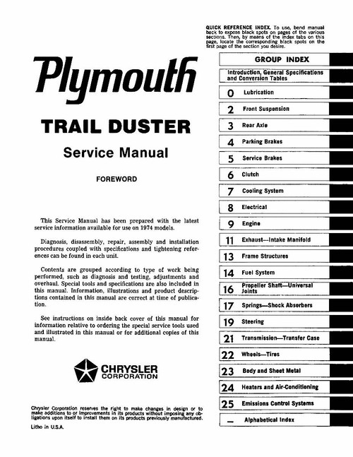 Service Manual for 1974 Plymouth Trail Duster