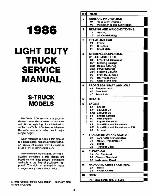 Service Manual for 1986 Chevy S-10 LD Truck Service Manual for 1986 Chevy S-10 LD Truck