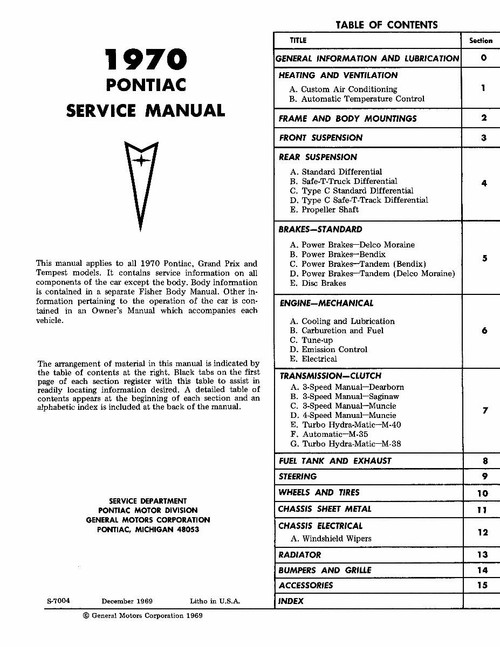Service Manual for 1970 Pontiac (2 Vol)