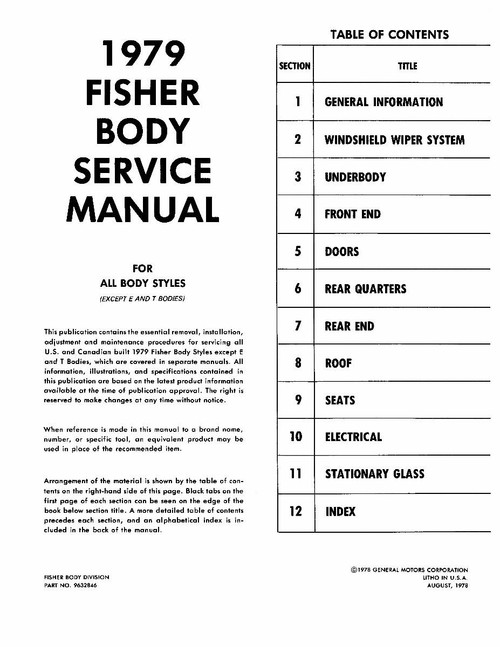 Body Shop Manual for 1979 Fisher Body Shop Manual for 1979 Fisher