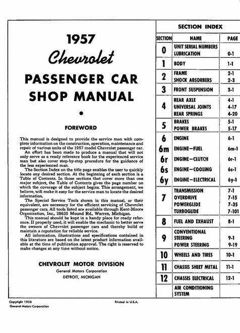 Service Manual for 1957 Chevrolet Passenger