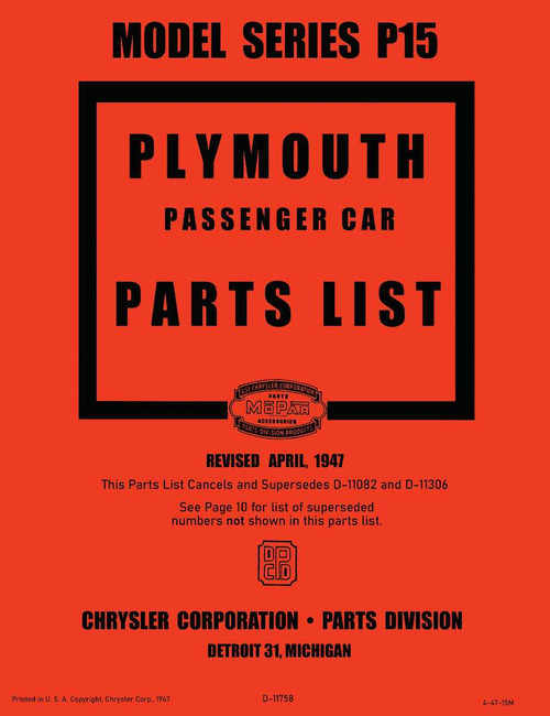 Parts Catalog for 1946-1947 Plymouth P15 Series