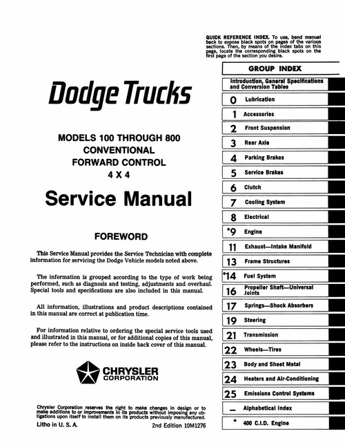 Service Manual for 1975-1976 Dodge Truck 100-800
