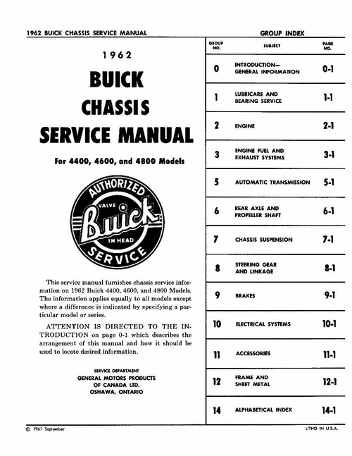 Service Manual for 1962 Buick LeSabre, Electra, Invicta Service Manual for 1962 Buick LeSabre, Electra, Invicta