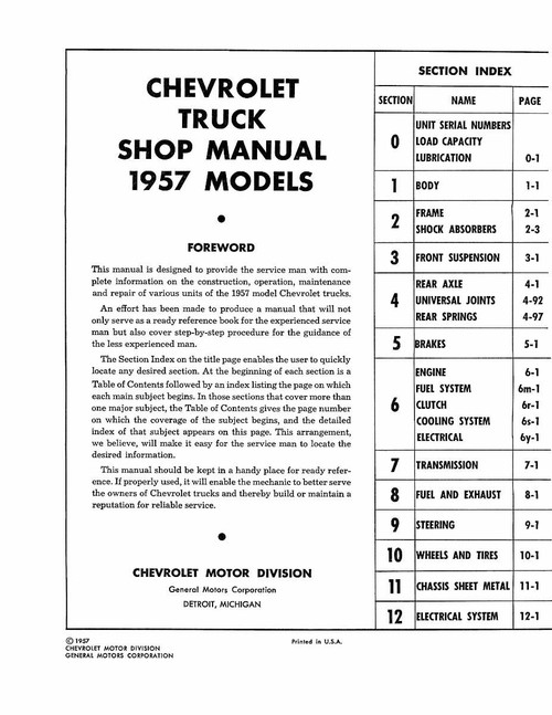 Service Manual for 1957 Chevy Truck