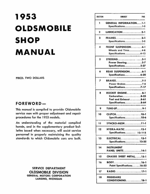 Service Manual for 1953 Oldsmobile