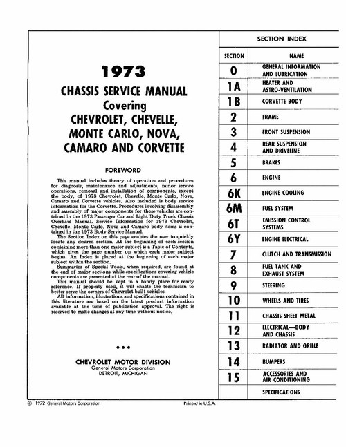 Service Manual for 1973 Chevrolet