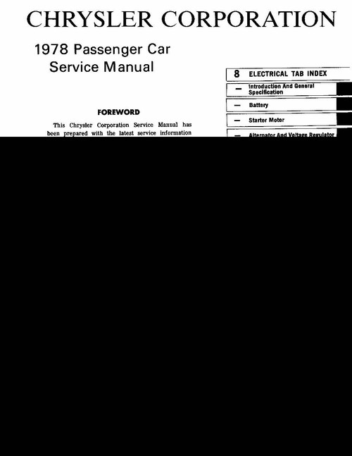 Service Manual for 1978 Plymouth, Chrysler, Dodge Chassis, Body & Electrical
